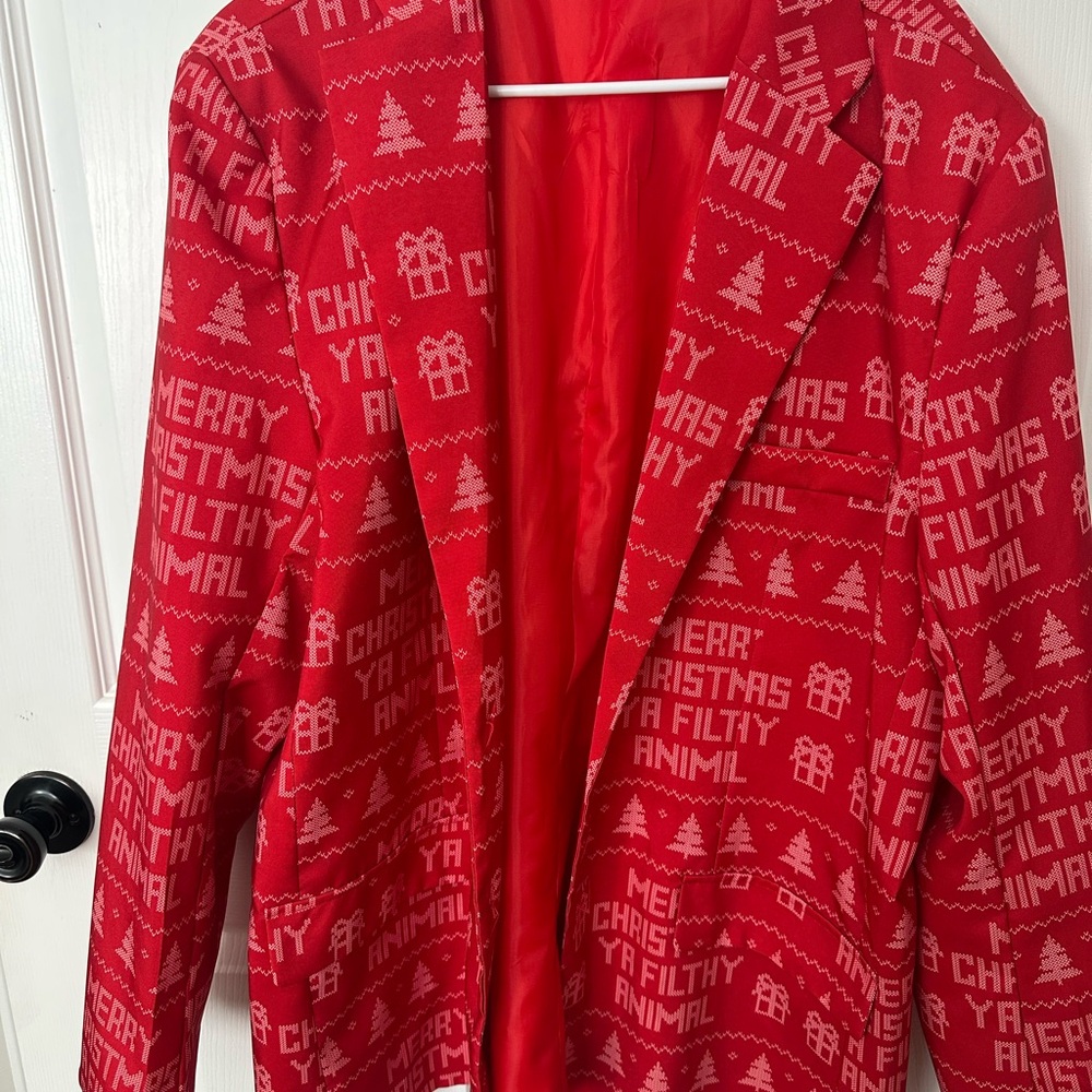 Red Christmas Blazer with Festive Print